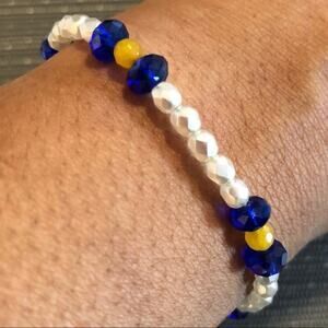 White, Blue and Yellow Handmade Bracelet
